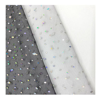 qualité  Breathable Sequin Fabric White Bridal Mesh Sequin Tulle Sparkle Net Fabric For Dress 100% Nylon usine