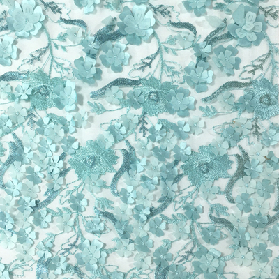 Beautiful viable elegant blue flower pattern mesh 3d laser lace embroidery fabric for women dress