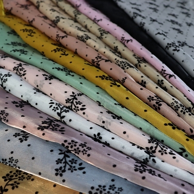 Shrink-Resistant Organza Mesh Flocking Fabric Flower Design For Girls' Dance Skirt