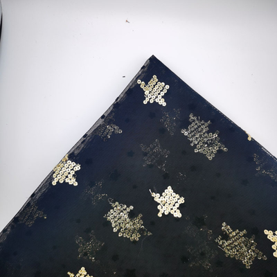 Star Stable Fire Retardant Black Flocking 100% Polyester French Mesh Tulle Embroidered Gold Sequin Embroidery Fabric For Kids Dress Dress
