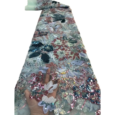 Viable Guangzhou Felicia Aqua Color Sequins Tulle Lace Fabrics For Nigerian Women Dress Embroidery Flower Fabric Mesh