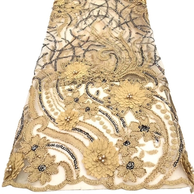 Hot Sale 3D Embroidered Fabric Elastic Sequin Mesh Ribbon Follower Petal Embroidered Cloth
