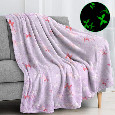 Wholesale Anti-pilling Glow in the Dark Fleece Covering Butterfly Flannel Bright Throw Blanket for Kids