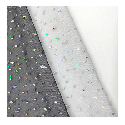 Breathable Sequin Fabric White Bridal Mesh Sequin Tulle Sparkle Net Fabric For Dress 100% Nylon